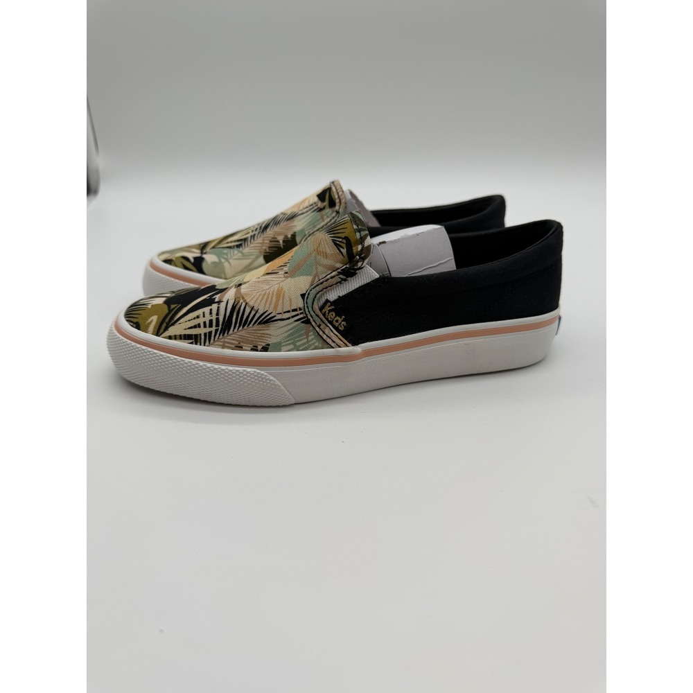 Keds Double Decker Tropical Palm Print Slip On Sneakers Black Green 5M